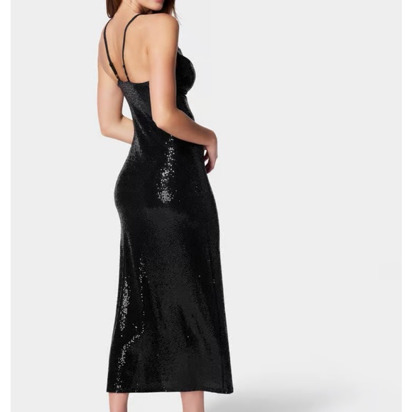 Bebe black cowl neck shimmer maxi/midi dress also avail in Fuchsia see last pic - Picture 3 of 5